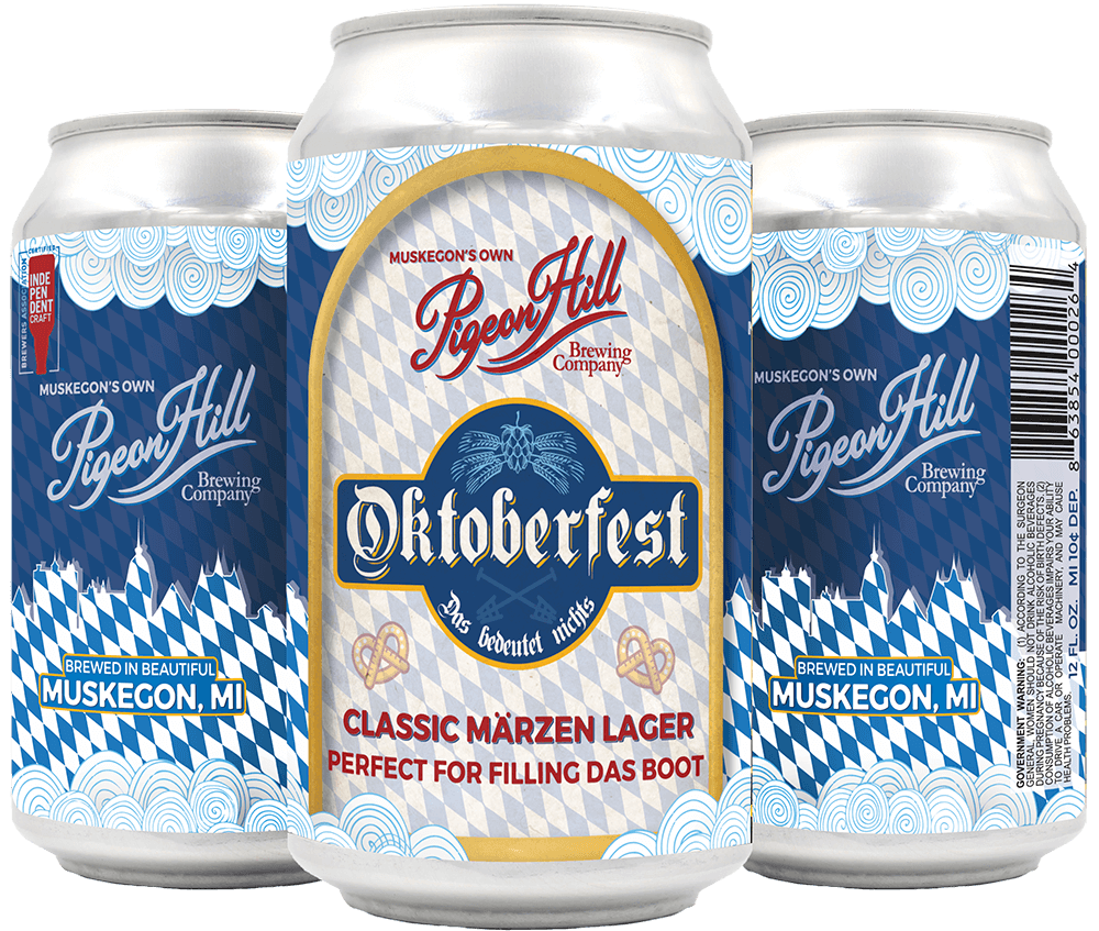 Three cans of Pigeon Hill's Oktoberfest beer