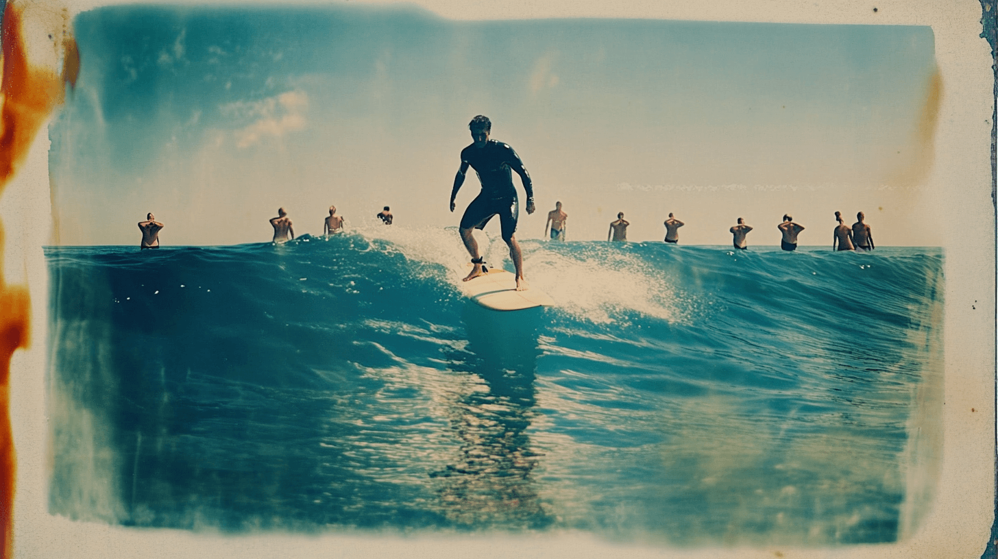 AI depiction of a surfer at the Great Lakes Surf Festival in Muskegon