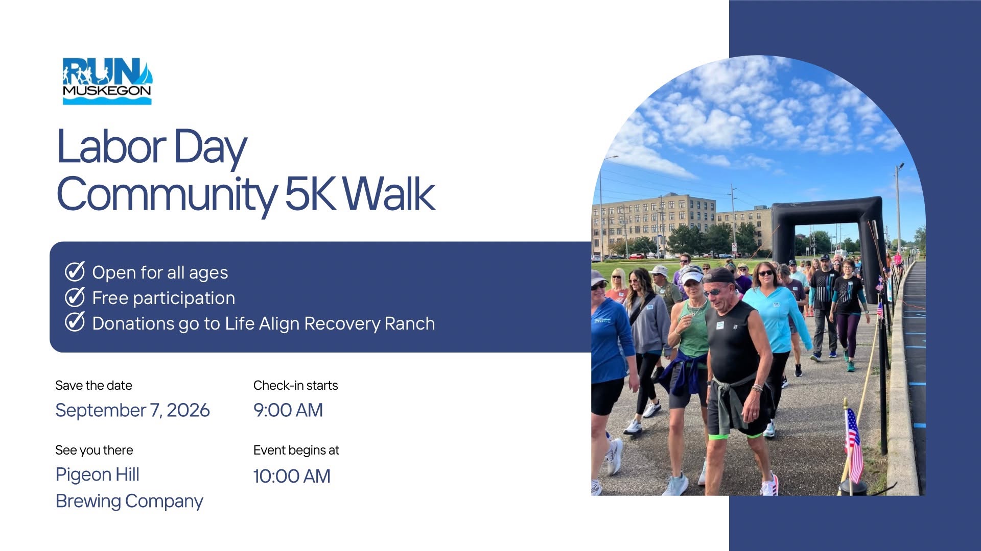 Labor Day Community Walk in Muskegon September 7th at 10am at Pigeon Hill Brewing