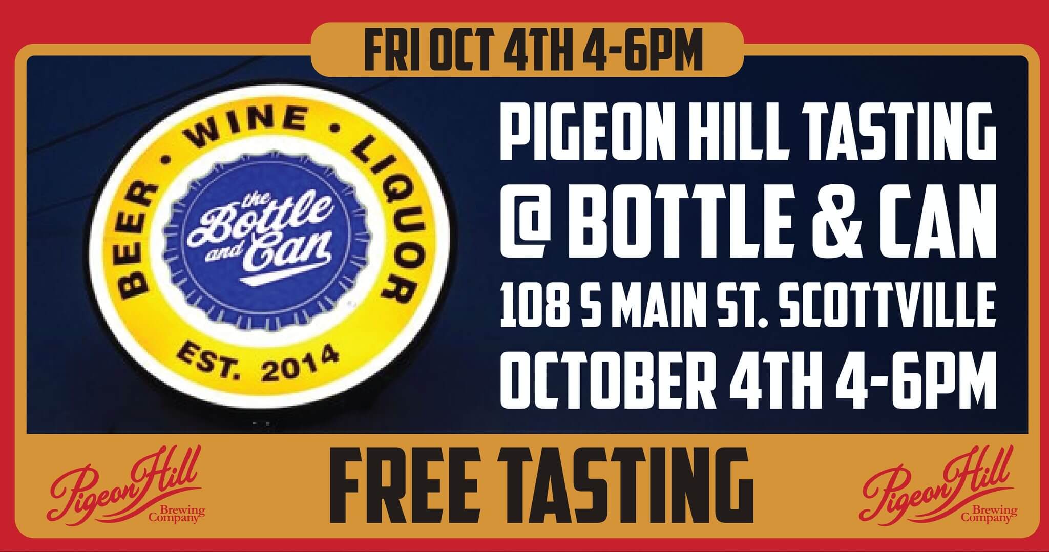 Banner for free Pigeon Hill beer sampling