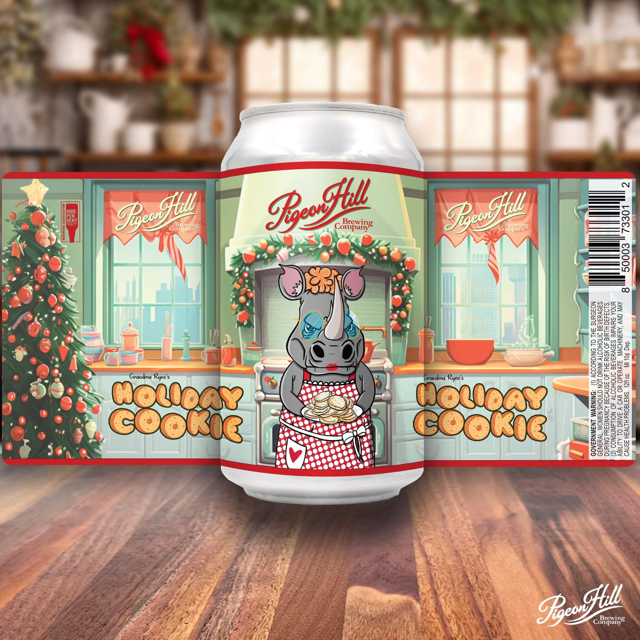 Photo of the label for Holiday Cookie Blonde Ale, a holiday beer release from Pigeon Hill