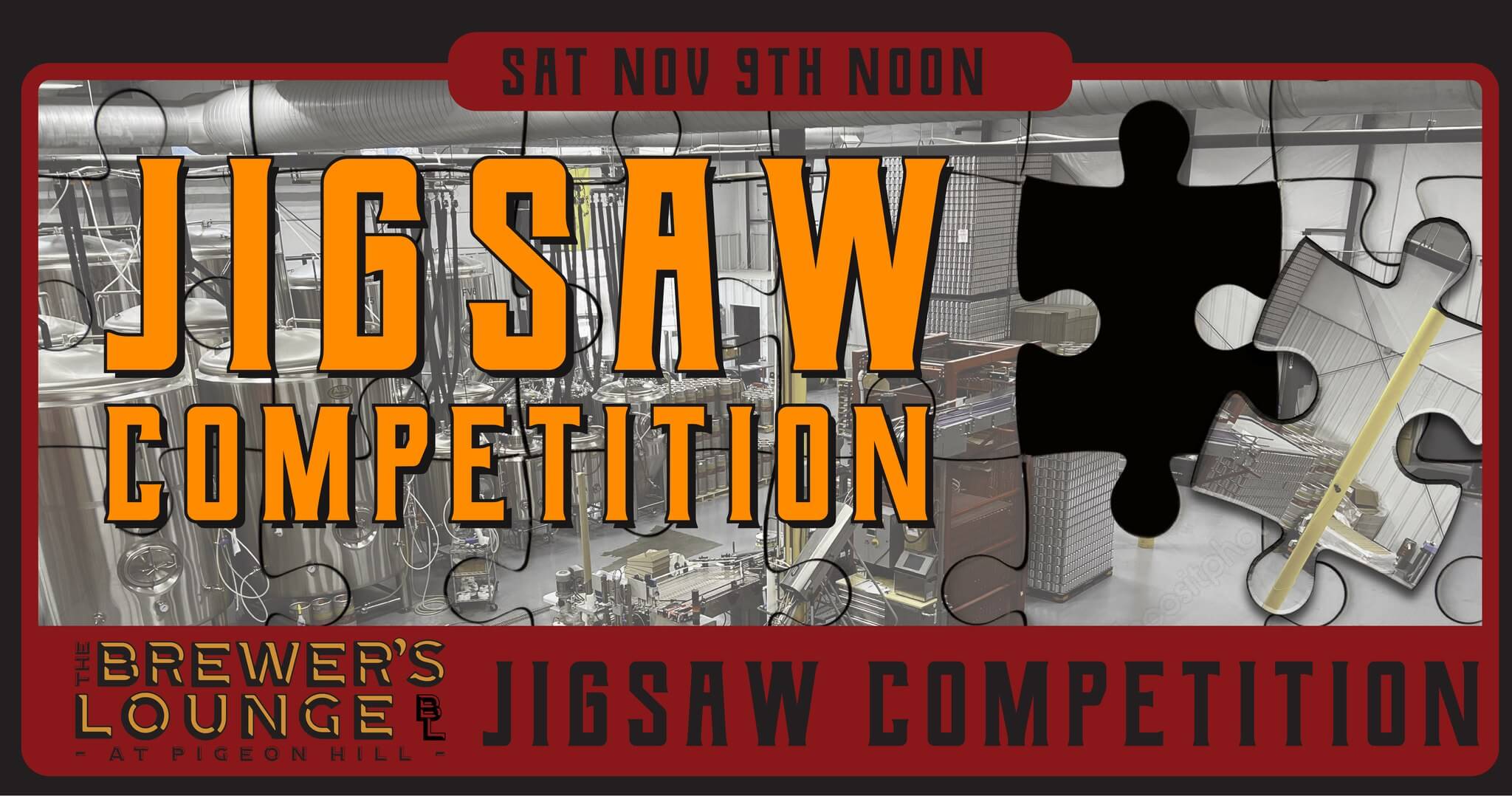 Banner advertising jigsaw competition at Pigeon Hill