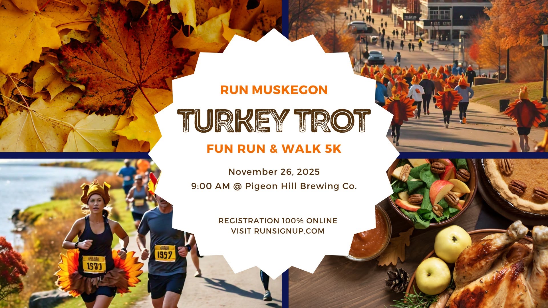 Run Muskegon Turkey Trot 5k on Thanksgiving at Pigeon Hill Brewing in downtown Muskegon