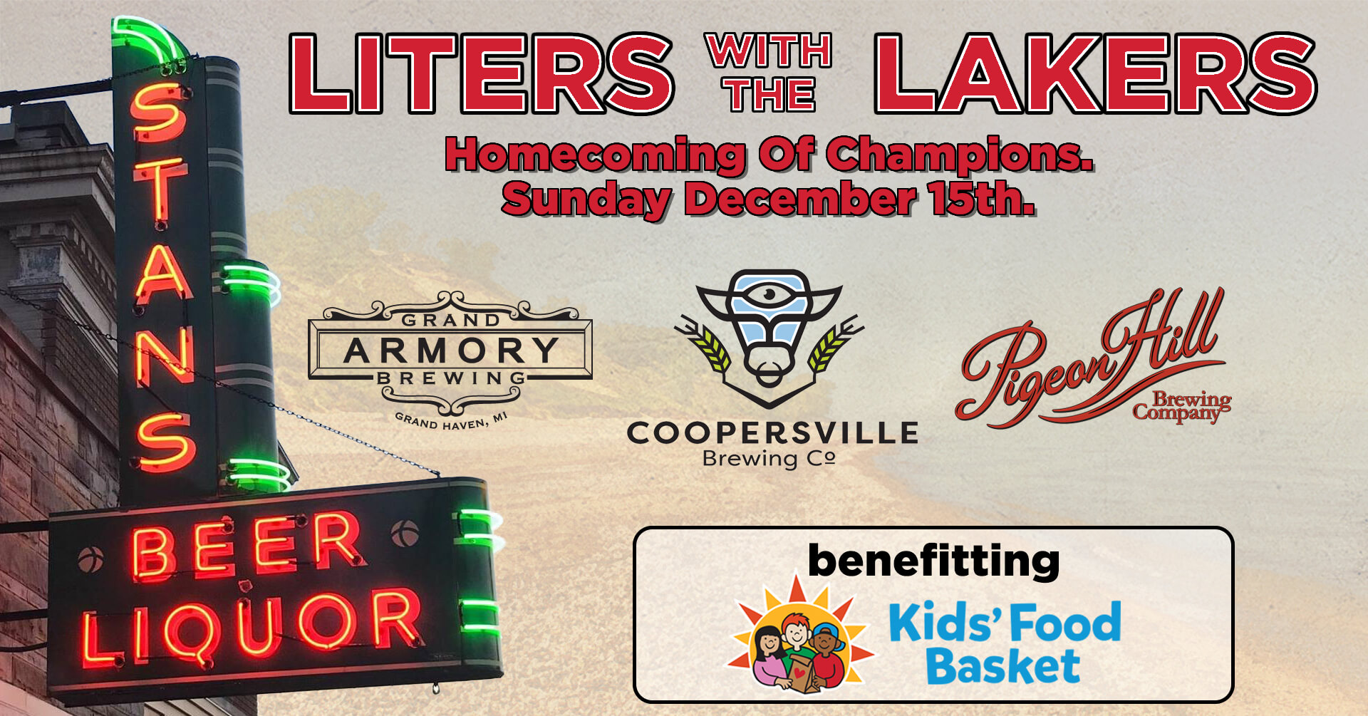 Banner for Liters with the Lakers at Stan's Bar in Spring Lake