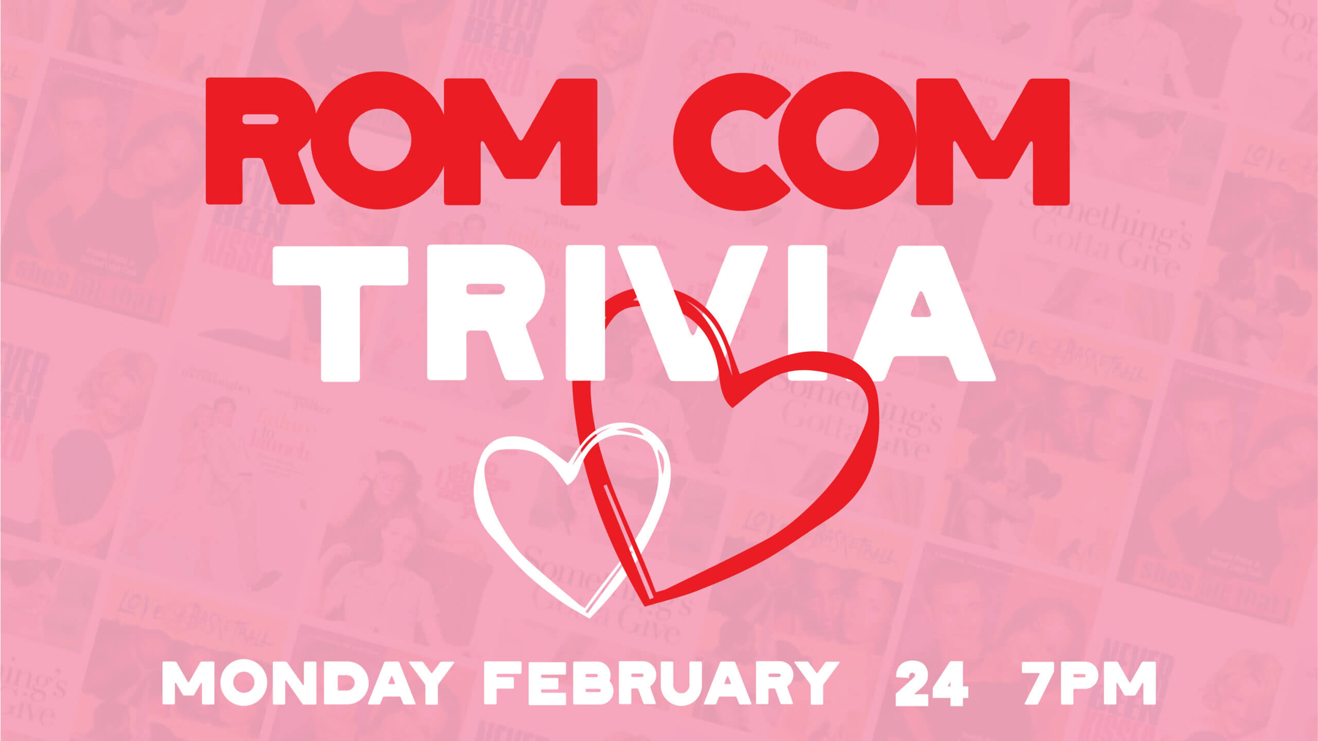 Banner advertising Rom Com Trivia at the Brewer's Lounge