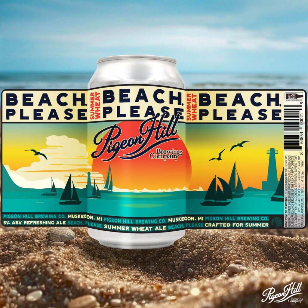 Can of Pigeon Hill's Beach Please wheat ale showing the full label