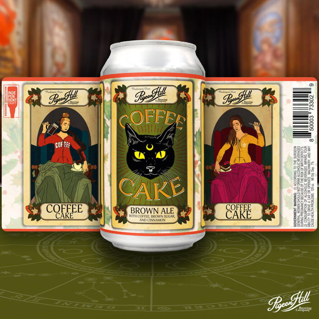 Can of Pigeon Hill's Coffee Cake Brown Ale showing the full label