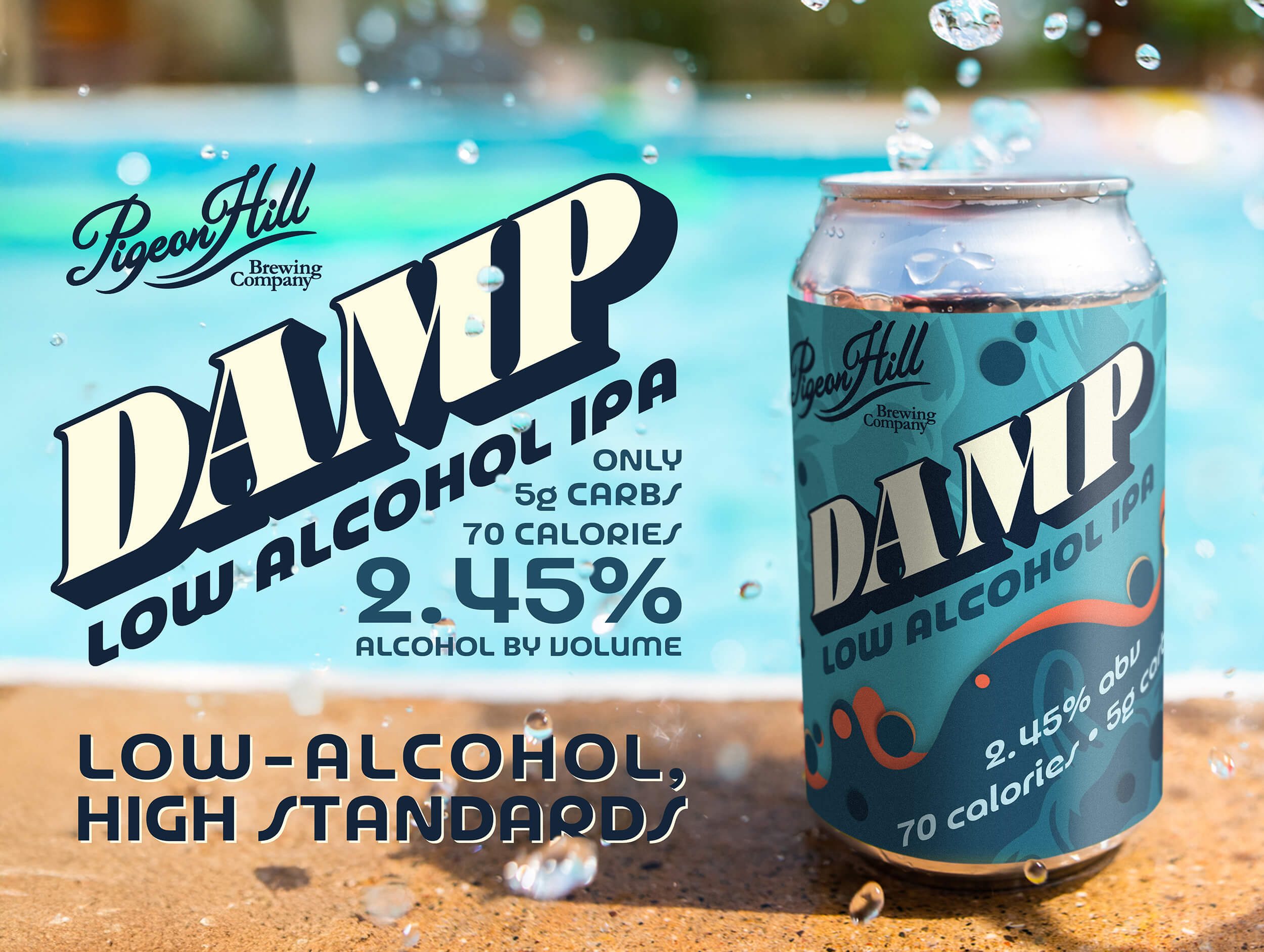 Promotional graphic for Damp IPA from Pigeon Hill brewing company