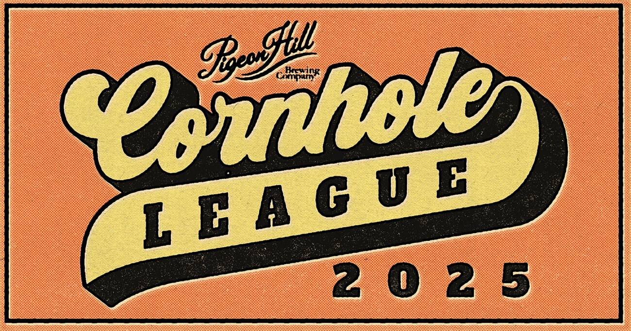 Banner advertising Pigeon Hill's cornhole league at the Brewer's Lounge