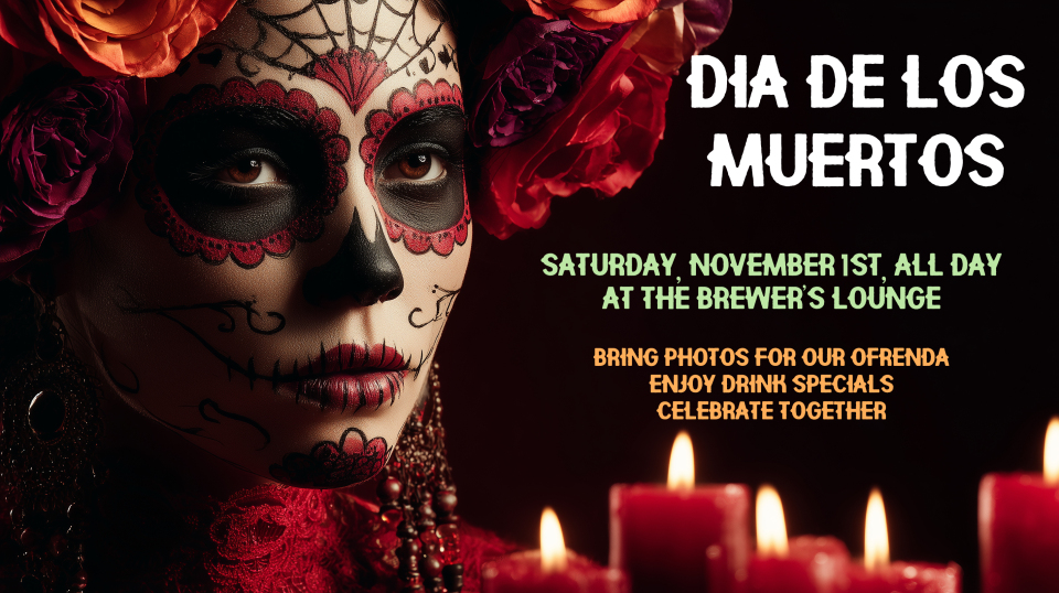 Banner advertising Dia de los Muertos at Pigeon Hill Brewer's Lounge in Muskegon