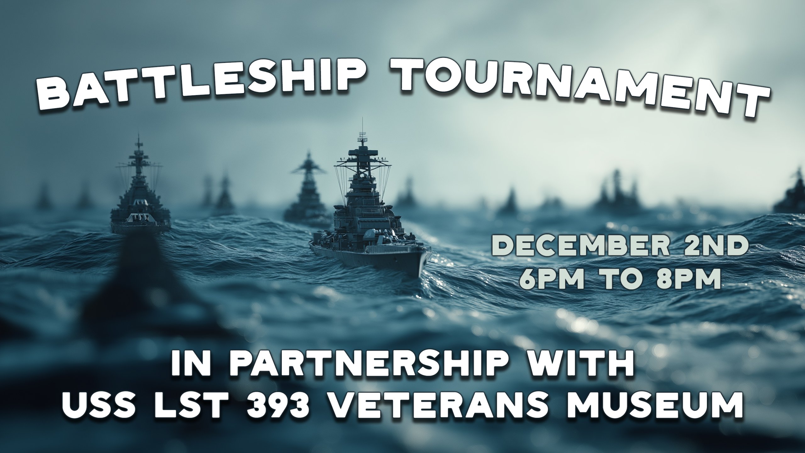 Banner advertising a Battleship Tournament at Pigeon Hill Brewing in support of the USS LST 393 warship in Muskegon