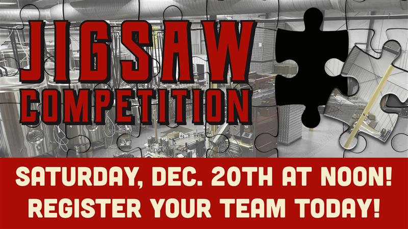 Banner advertising Adult Jigsaw competition at Pigeon Hill in Muskegon in December