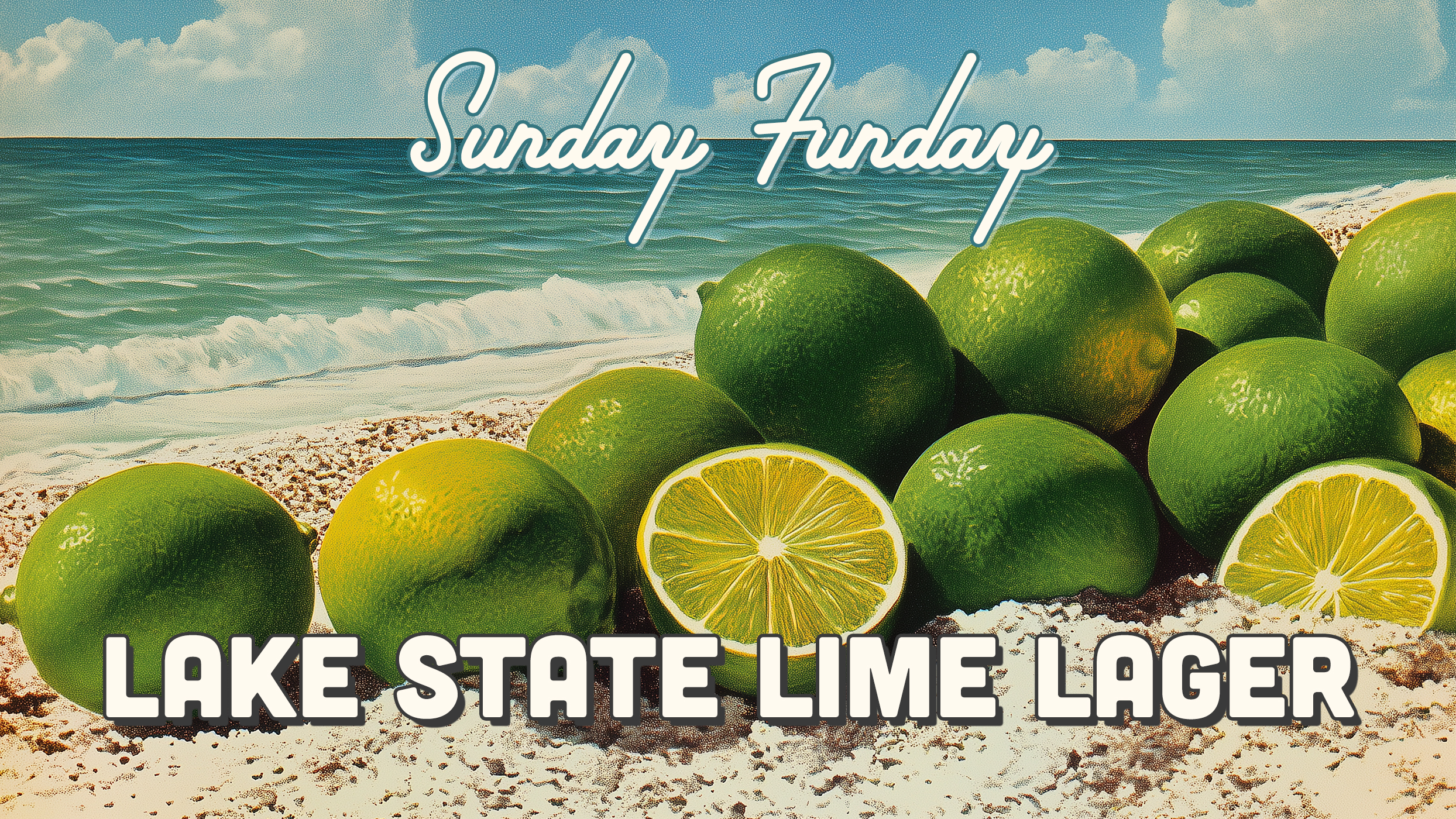 Banner Advertising Sunday Funday at Pigeon Hill in Muskegon. Lake State Lime Lager Release