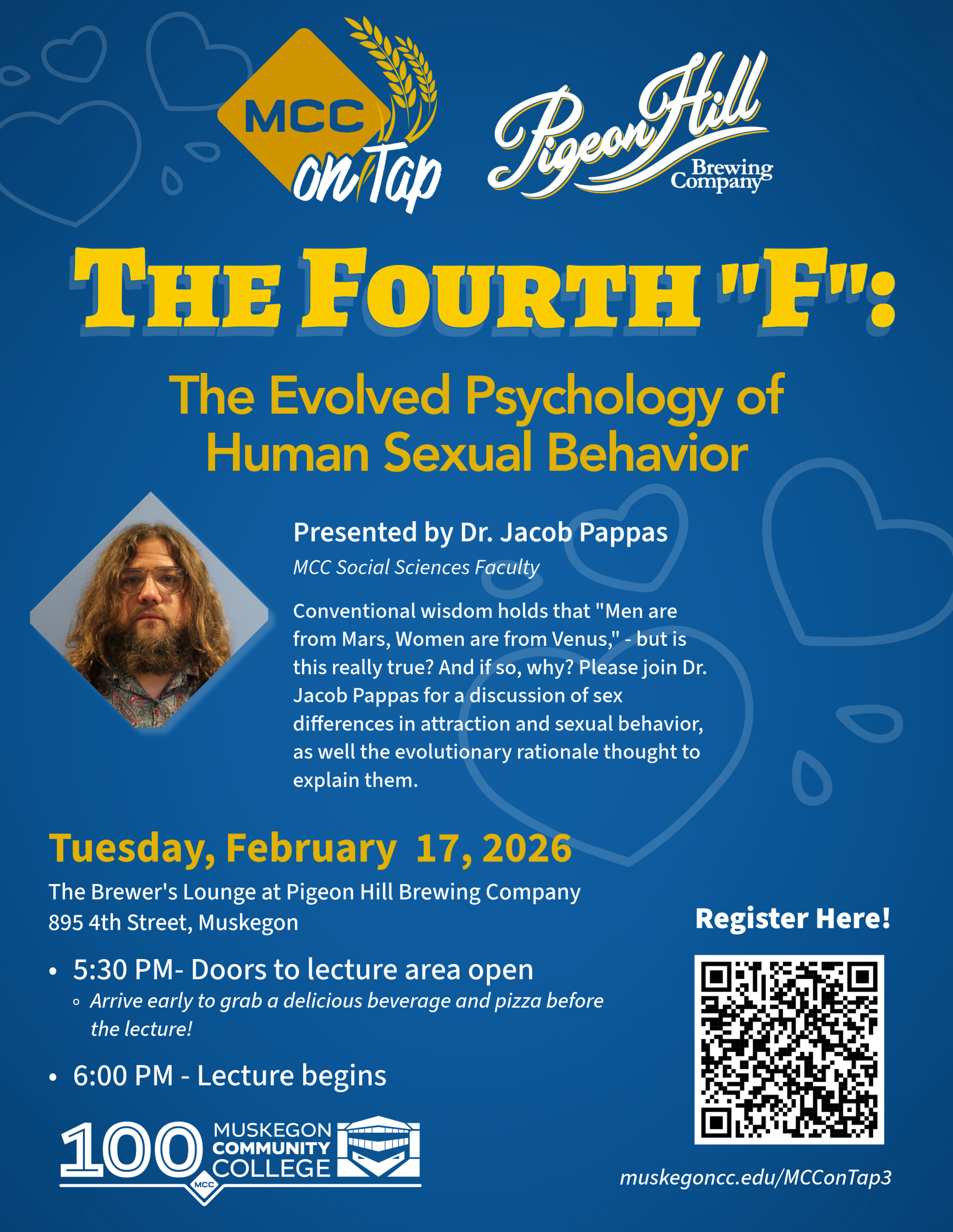 Banner advertising MCC On Tap Series at Pigeon Hill in Muskegon