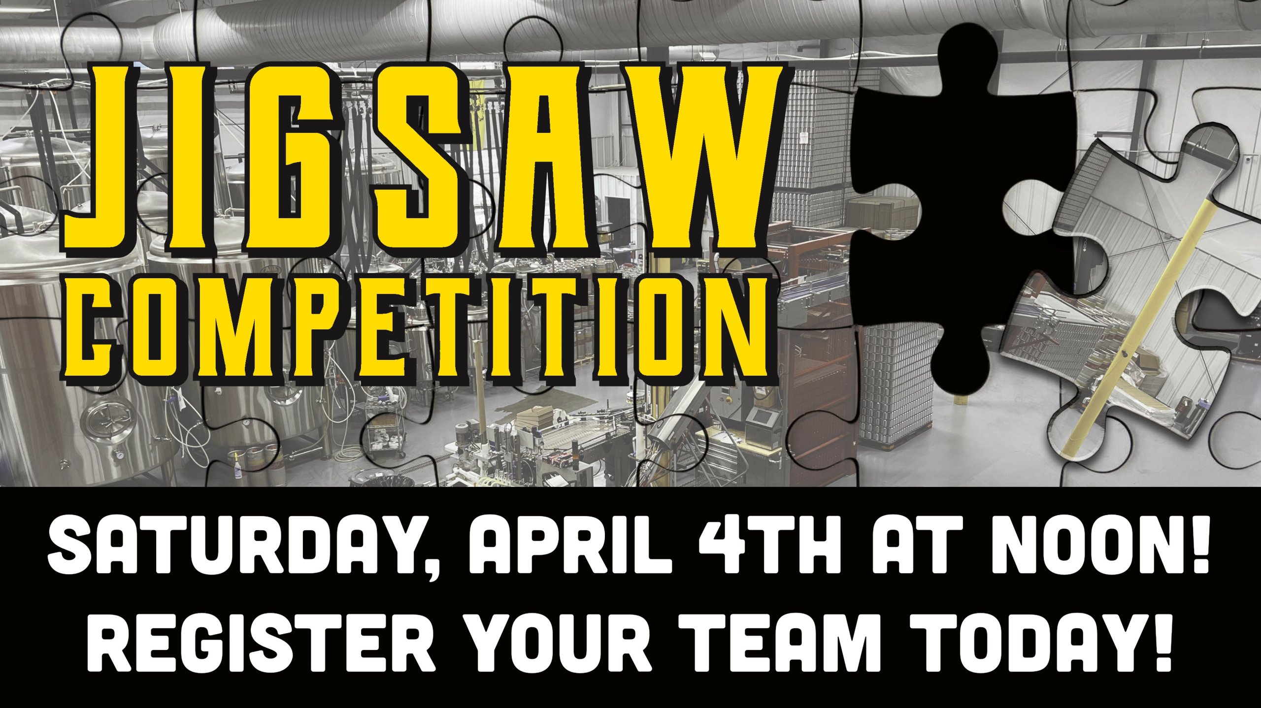 Banner advertising Adult Jigsaw Puzzle competition at Pigeon Hill Brewing in Muskegon
