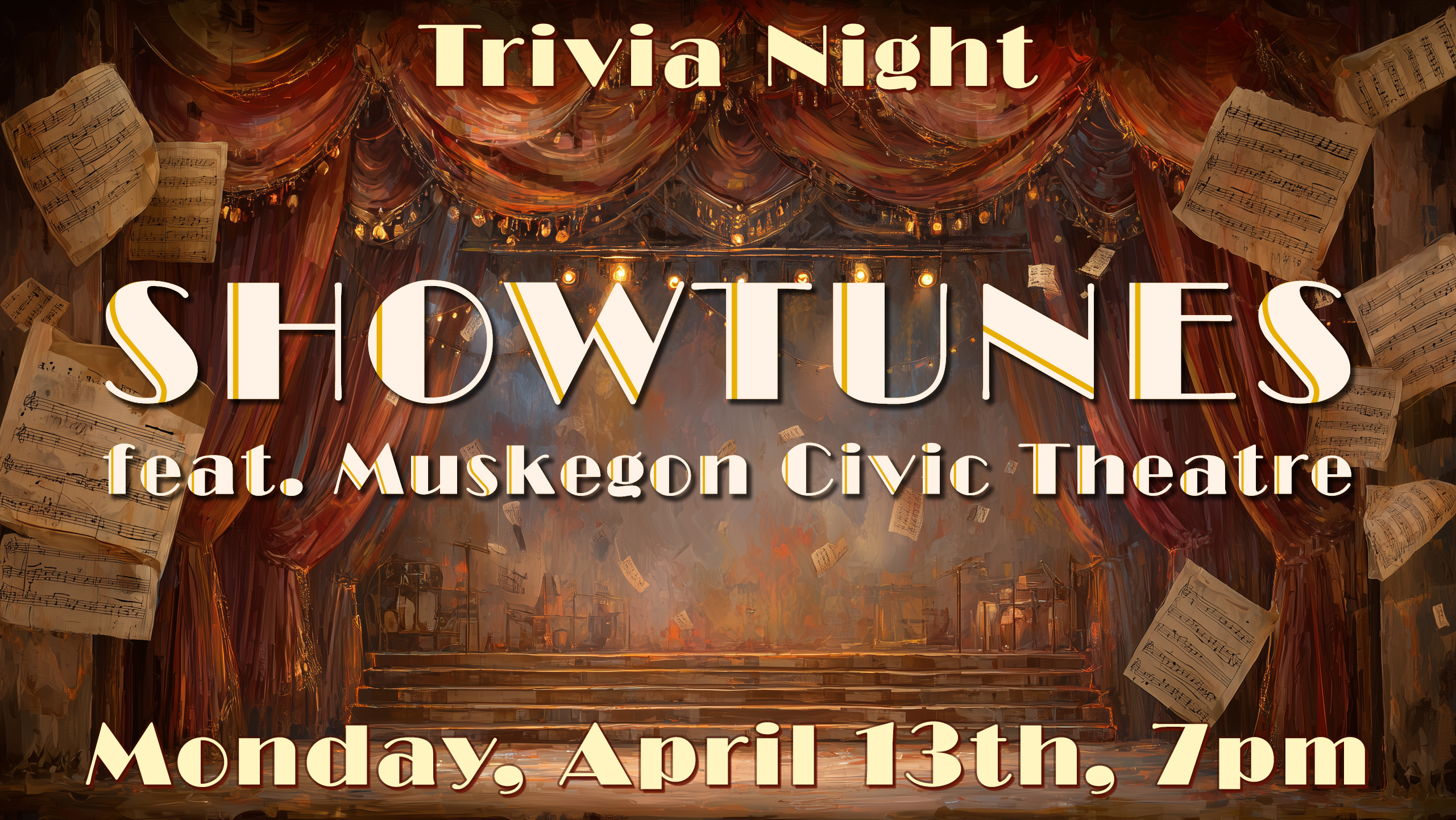Banner advertising Showtunes Trivia Night presented by Muskegon Civic Theater in Muskegon at Pigeon Hill Brewing
