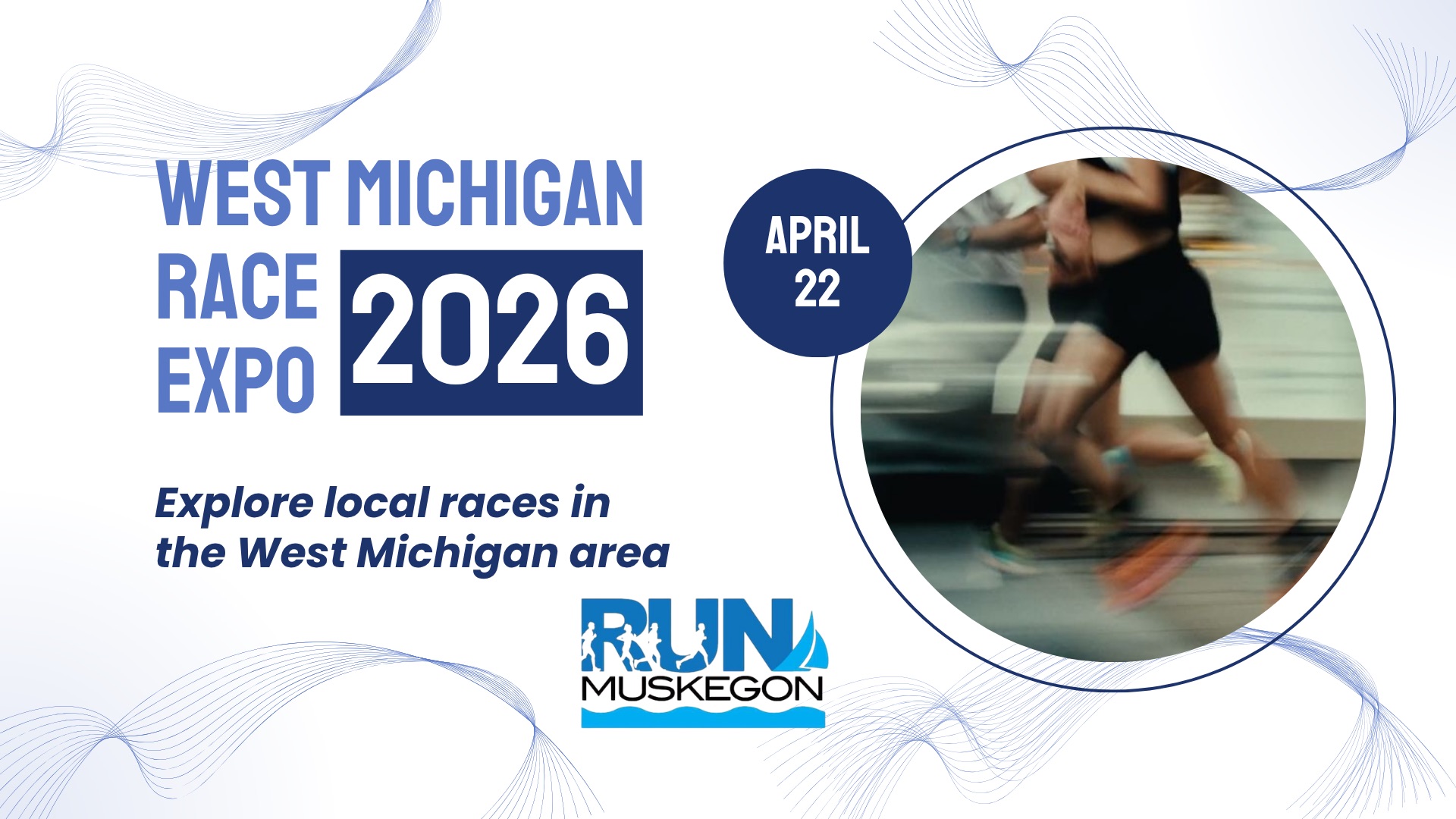 Banner advertising Run Muskegon's West Michigan Race Expo at Pigeon Hill in Muskegon