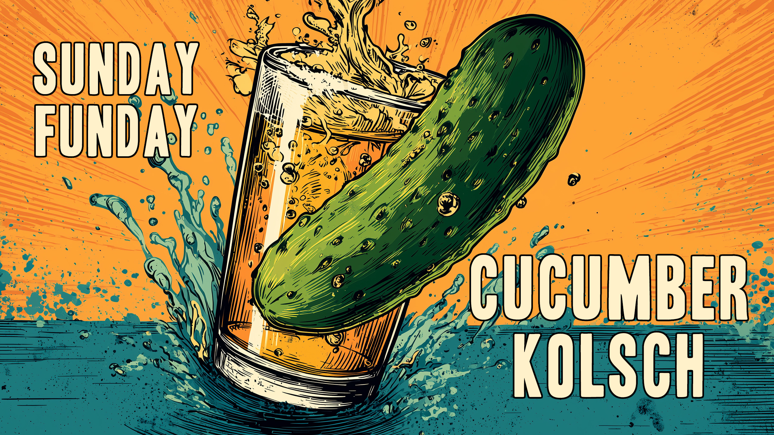 Banner advertising Cucumber Kolsch Sunday Funday at Pigeon Hill in Muskegon.