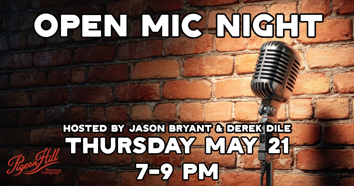 Banner advertising Open Mic Night in Muskegon on May 21