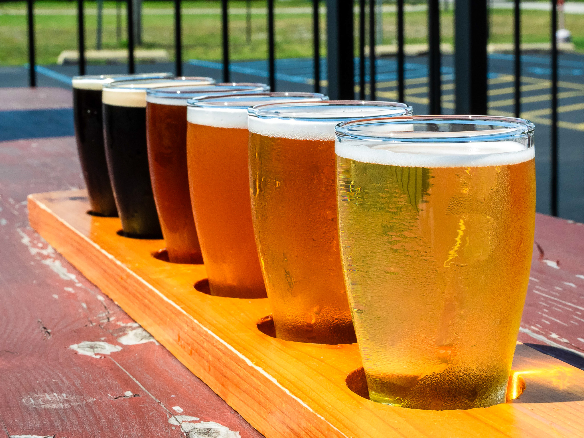 Flight of Pigeon Hill craft beers at the Brewer’s Lounge in downtown Muskegon