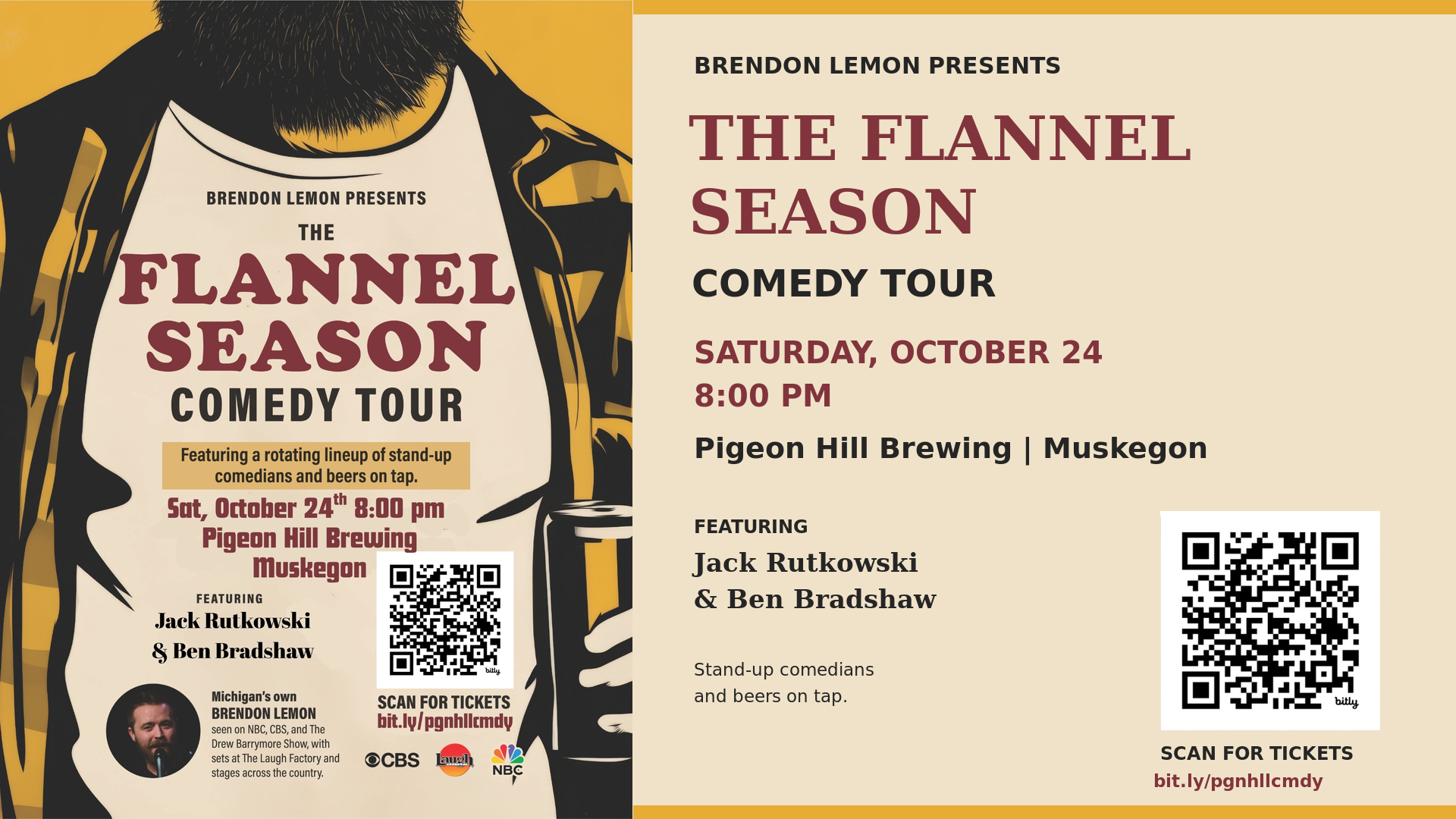 Brendon Lemon’s Flannel Season Comedy Tour at Pigeon Hill 5 Comedy Night at Pigeon Hill Brewing in Muskegon featuring Brendon Lemon on his Flannel Season Comedy Tour